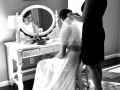 Bride getting ready in bridal staging room